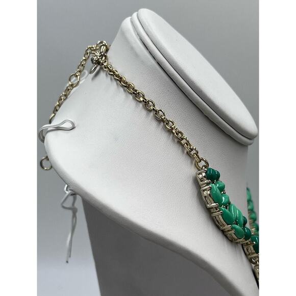 J. Crew Two Tone Light Dark Green Cabochon Gold Tone Statement Necklace - Picture 8 of 14